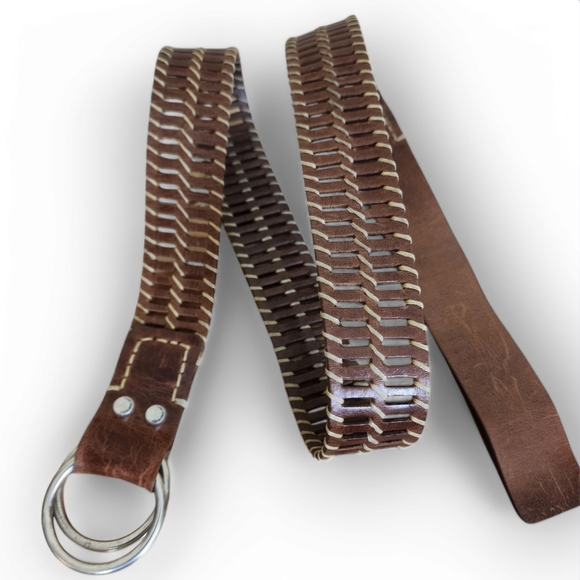 Calvin Klein Genuine Leather Belt Double Ring Buckle Western Brown Size Large - Picture 10 of 13